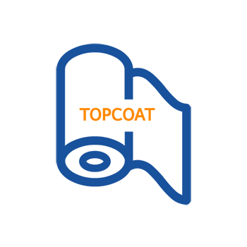 Texte : "Logo de Topcoat, qui présente un rouleau de peinture entouré de bleu avec l'inscription 'TOPCOAT' en orange.