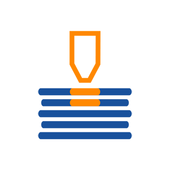 Un symbole stylisé d'un stylo sur plusieurs lignes empilées, représentant la créativité ou l'écriture.