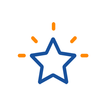 Un étoile bleue avec des rayons orange disposés autour d'elle symbolise peut-être le succès ou la récompense.