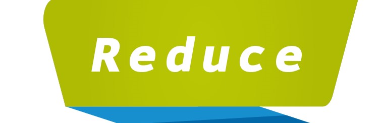 Texte en écriture verte : "Réduire". Fond en bleu et vert, forme géométrique.