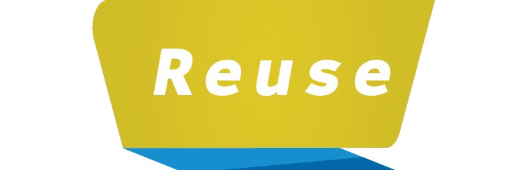 Le mot "Réutiliser" en lettres jaunes sur un fond bleu, symbolisant le recyclage et la réutilisation.