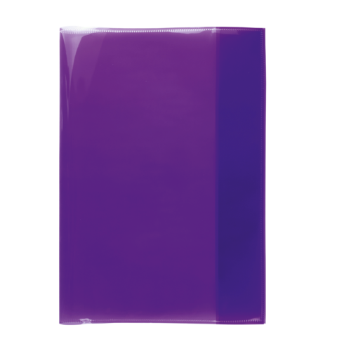 Lila Kunststoffmappe mit glatter Oberfläche, geeignet für die Aufbewahrung von Dokumenten oder Notizen.