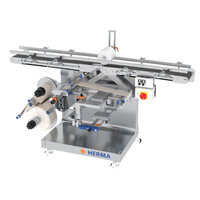 Machine d'étiquetage automatique avec plusieurs rouleaux, unité de contrôle et un châssis robuste. Idéale pour les applications industrielles.