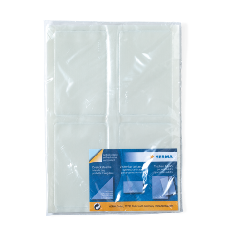 Transparente, selbstklebende Taschen für Visitenkarten, mit Platz für mehrere Karten, verpackt in einer durchsichtigen Hülle.