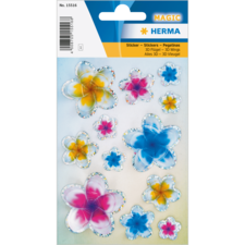 Bunte 3D-Blumenaufkleber in verschiedenen Größen und Farben, verpackt auf einer Karte. Ideal für Bastelprojekte.