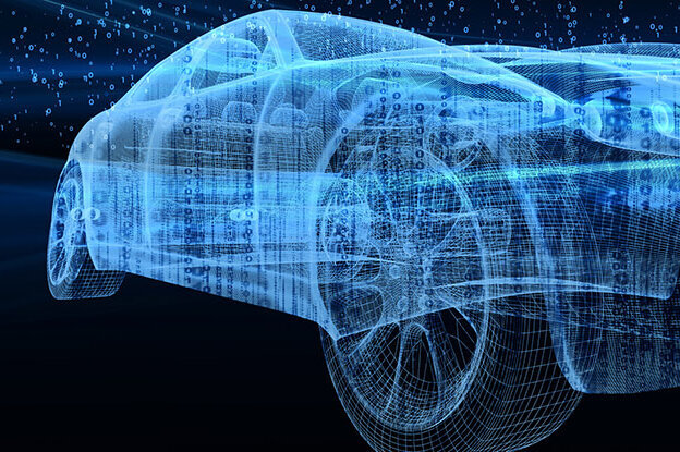 The translation of "Digitales Fahrzeugmodell" into French is "Modèle de véhicule numérique.