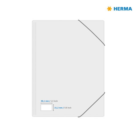 Leeres, graues Dokumentenheft mit Gummibandverschluss, Abmessungen 38,1 mm x 21,2 mm, Marke HERMA.