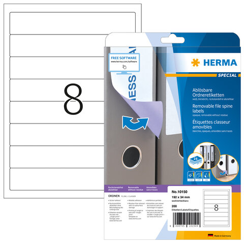 Herma 5096 – 80 Étiquettes Classeur Jaunes 192 X 61 Mm A4 – Adhésives Imprimables Pour Bureau & Maison
