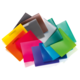 Bunte Kunststoffmappen in verschiedenen Farben, übereinander gestapelt, einschließlich Gelb, Pink, Blau, Grün und mehr.