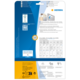 Rückseite einer Verpackung mit Informationen zu HERMA Produkten, einschließlich Anleitungen, Softwarehinweisen und QR-Code.