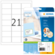 Etikettenpackung mit 21 vorgestanzten Etiketten, inklusive Beispiel für die Verwendung und Hinweis auf kostenlose Software.