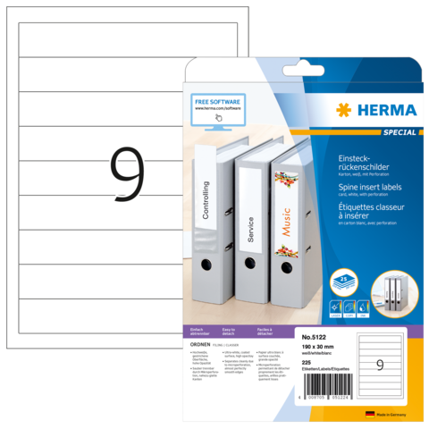 Rückenschilder für Ordner mit der Nummer 9, verpackt und bereit zum Einfügen. Enthält Etiketten für die Beschriftung.