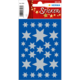 Blauer Stickerbogen mit weißen Sternen in verschiedenen Größen, verziert mit goldenen Sternen und dem Schriftzug "Stickers".