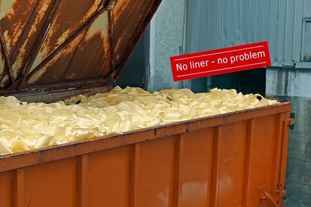 Conteneur avec déchets de papier de support, éviter les déchets avec le système HERMA InNo-Liner (sans légende d'image), format paysage