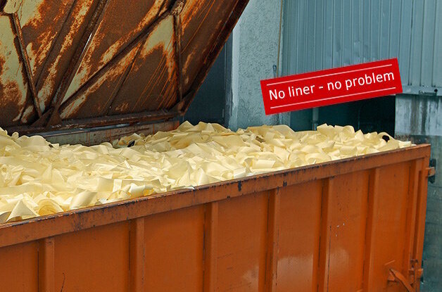 Conteneur avec déchets de papier de support, éviter les déchets avec le système HERMA InNo-Liner (sans légende d'image), format paysage