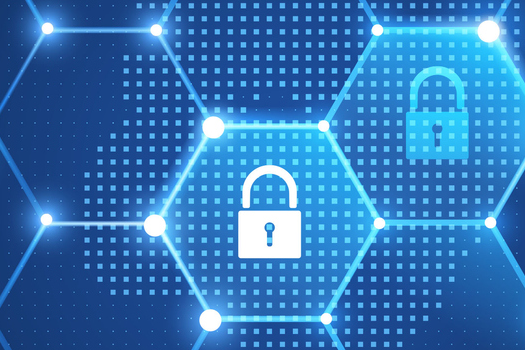 Un réseau numérique avec des motifs hexagonaux et des symboles de cadenas, représentant la sécurité et la protection des données.