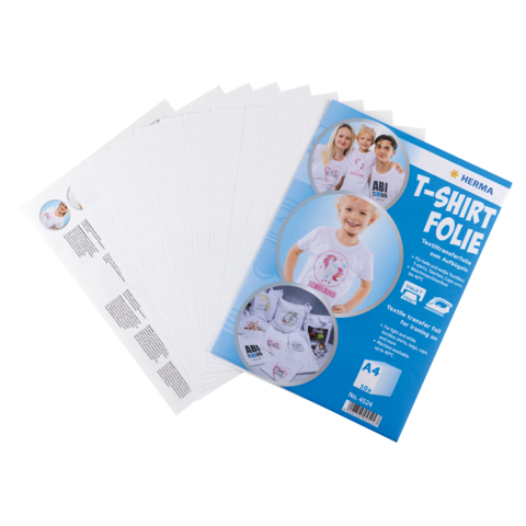 T-Shirt Transferfolie in A4-Größe, verpackt mit mehreren Blättern, geeignet für den Druck von Designs auf Textilien.