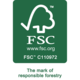 FSC-Logo mit dem Text "Das Zeichen für verantwortungsvolle Forstwirtschaft" und der Website www.fsc.org.