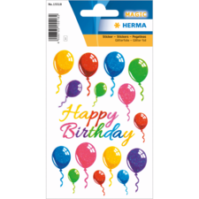 Bunte Luftballons in verschiedenen Farben mit dem Text "Happy Birthday" in glitzernder Schrift. Ideal für Geburtstagsfeiern.