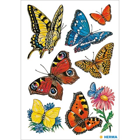 Bunte Schmetterlinge in verschiedenen Arten und Farben, umgeben von Blumen. Ideal für Dekoration oder Bastelprojekte.