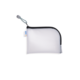 Weiße, gepolsterte Tasche mit Reißverschluss und Karabinerhaken, ideal für die Aufbewahrung von kleinen Gegenständen.
