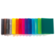 Bunte Ordner in verschiedenen Farben, angeordnet in einer Reihe, von schwarz und grau bis hin zu leuchtenden Farben wie pink und grün.