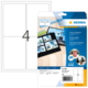 Packung mit glänzenden Etiketten von Herma, inklusive Softwarehinweis. Enthält 10 Etiketten auf einem Bogen mit vier Feldern.