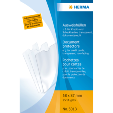 Dokumentenschutzhüllen für Kreditkarten, transparent und dokumentenecht, 58 x 87 mm, 25 Stück pro Packung.