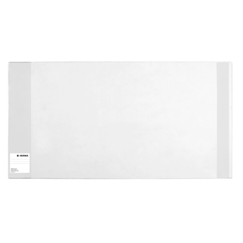 Weißes, rechteckiges Blatt Papier mit einem kleinen Aufkleber in der unteren linken Ecke.