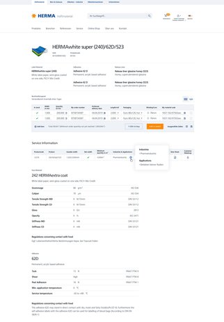 Détails du produit pour HERMAwhite super (240)/62D/523, y compris les instructions d'utilisation et les spécifications techniques.