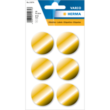 Sechseckige, goldene Etiketten auf einer Blisterkarte, insgesamt 18 Stück, Durchmesser 32 mm.