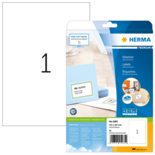 Etikettenpackung von Herma mit 25 Etiketten in der Größe 210 x 297 mm, inklusive Beispieletikett mit dem Text "MR. SUNNY".
