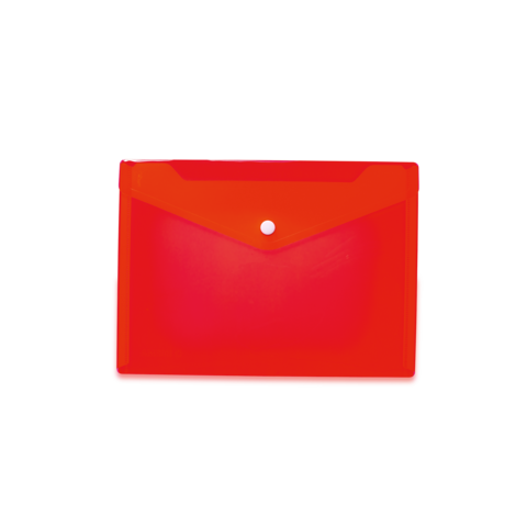 Rote Kunststoffmappe mit einem Druckknopfverschluss, geeignet zur Aufbewahrung von Dokumenten oder Unterlagen.