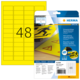 Gelbe Signaletiketten mit 48 Etiketten pro Bogen, verpackt in einer transparenten Hülle. Robuste, strapazierfähige Materialien.