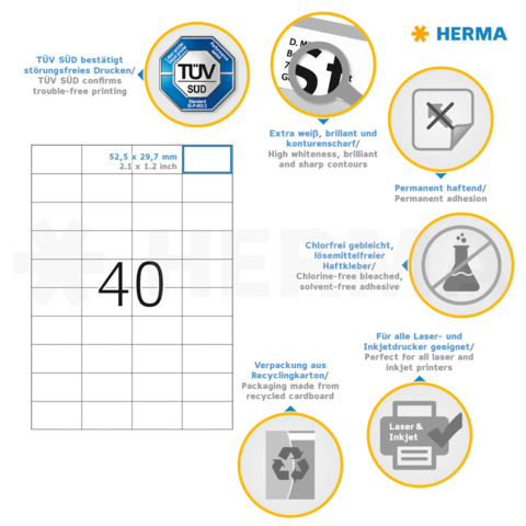 TÜV SÜD confirme une impression sans perturbations. Contient des informations sur la responsabilité, les matériaux et l'utilisation pour les imprimantes laser et à jet d'encre.