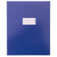 Blauer Ordner mit einem weißen Etikett auf der Vorderseite, das Platz für Beschriftungen bietet.