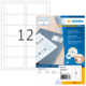 Blatt mit leeren Etiketten und Verpackung für Herma Inkjet-Etiketten, inklusive Hinweis auf kostenlose Software zur Etikettenerstellung.