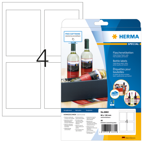 Vorderseite und Blattaufteilung einer Etikettenpackung