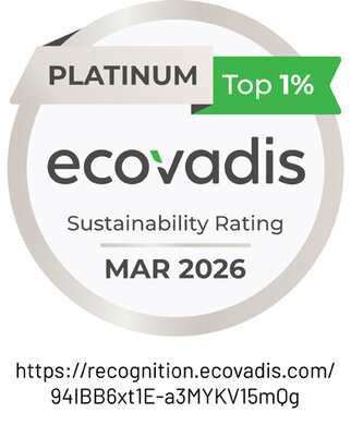 Distinction Platine d'EcoVadis pour la durabilité, Top 1%, valable jusqu'en mars 2026.