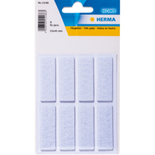 Filzgleiter in einer Verpackung mit acht rechteckigen Pads, Größe 15x45 mm, zur Verwendung auf Möbeln zur Vermeidung von Kratzern.