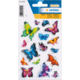 Bunte 3D-Schmetterlingsaufkleber in verschiedenen Farben und Designs auf einem Bogen. Ideal für Bastelprojekte und Dekoration.