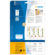 Verpackung von HERMA mit Informationen zu Etiketten, Software und Anwendungshinweisen. Enthält eine Übersicht von Etikettenmustern und QR-Code.