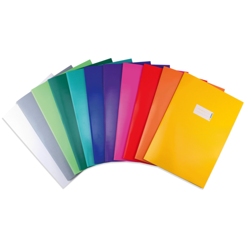 Bunte Ordner in verschiedenen Farben, angeordnet in einer Reihe. Die Farben umfassen Blau, Grün, Rot, Gelb, Lila und mehr.