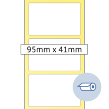 Etikettenlayout mit drei leeren Feldern, Größe 95 mm x 41 mm, auf gelbem Hintergrund.
