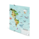 Karte der Ozeane mit Illustrationen von Tieren, einschließlich Walen und Pinguinen, sowie geografischen Bezeichnungen für Nord- und Südamerika.