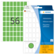 Grüne Haftetiketten auf einem Bogen mit der Nummer 56. Verpackung zeigt Details zu Größe und Anzahl der Etiketten.