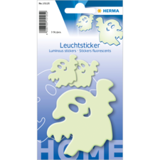 Leuchtende Aufkleber in verschiedenen Formen, die im Dunkeln leuchten. Verpackung zeigt drei verschiedene Designs.