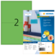 Grüne Etikettenpackung mit der Aufschrift "2" und Informationen zu den Etiketten, einschließlich Größe und Herstellerdetails.