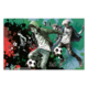 Fünf Kinder spielen Fußball, während verschiedene Spielstände (3:1, 2:1, 3:2, 0:1) angezeigt werden. Bunte grafische Elemente im Hintergrund.