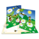 Bunte Mappe mit Bienen und Blumen auf grünem Hintergrund, Sonnenstrahlen und einem blauen Himmel. Ideal für Kinder.